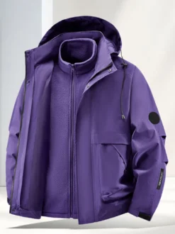 Ensemble veste et pantalon d'extérieur pour homme coupe-vent et imperméable avec capuche amovible 2 pièces