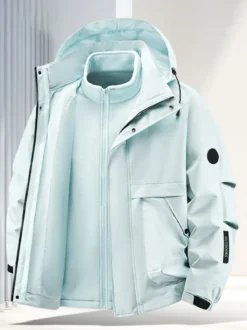Ensemble veste et pantalon d'extérieur pour homme coupe-vent et imperméable avec capuche amovible 2 pièces
