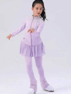 Ensemble veste et pantalon de patinage artistique pour filles et femmes orné de strass manches longues survêtement chaud avec coussinets de hanches tenue d'entraînement de patinage sur glace