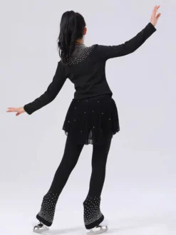 Ensemble veste et pantalon de patinage artistique pour filles et femmes orné de strass manches longues survêtement chaud avec coussinets de hanches tenue d'entraînement de patinage sur glace