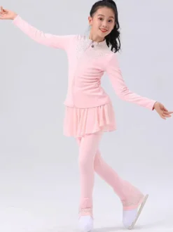 Ensemble veste et pantalon de patinage artistique pour filles et femmes orné de strass manches longues survêtement chaud avec coussinets de hanches tenue d'entraînement de patinage sur glace