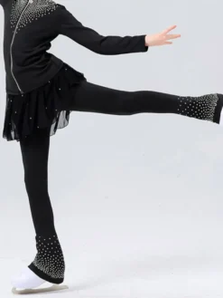 Ensemble veste et pantalon de patinage artistique pour filles et femmes orné de strass manches longues survêtement chaud avec coussinets de hanches tenue d'entraînement de patinage sur glace