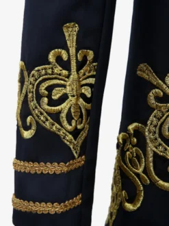 Ensemble vintage noir avec boutons appliqués rétro et motif cœurs manches longues manteau en polyester costumes rétro pour homme