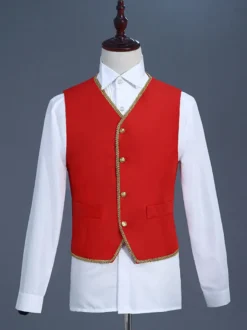 Ensemble vintage noir avec boutons appliqués rétro et motif cœurs manches longues manteau en polyester costumes rétro pour homme