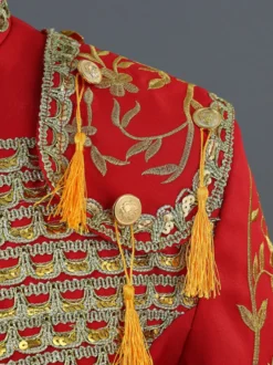 Ensemble vintage rouge à franges brodées vintage à manches longues et pantalon en polyester costumes rétro pour homme