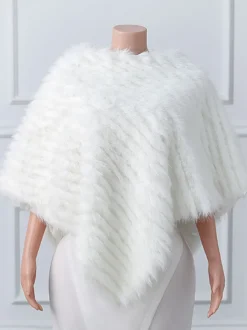 Enveloppes de mariage blanches à col haut couverture de mariée en fausse fourrure