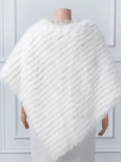 Enveloppes de mariage blanches à col haut couverture de mariée en fausse fourrure