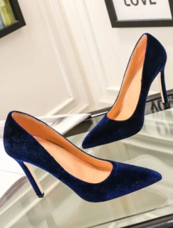 Escarpin Bleu Royal Velvet Bout Pointu Talon Aiguille 2026 Escarpins Femmes