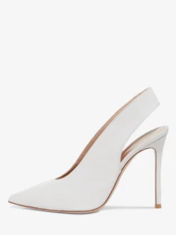 Escarpins blancs à talons hauts pour femmes bout pointu et bride arrière