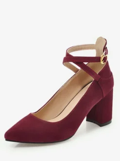 Escarpins à bout pointu en daim bordeaux à talons compensés