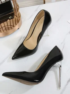 Escarpins à bout pointu à enfiler pour femmes Talon aiguille Cuir PU