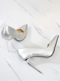Escarpins à bout pointu à enfiler pour femmes Talon aiguille Cuir PU