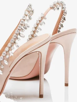 Escarpins à bride arrière en satin à bout ouvert et strass chaussures de fête à talons hauts