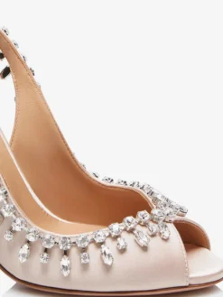 Escarpins à bride arrière en satin à bout ouvert et strass chaussures de fête à talons hauts