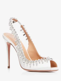Escarpins à bride arrière en satin à bout ouvert et strass chaussures de fête à talons hauts