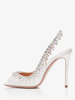 Escarpins à bride arrière en satin à bout ouvert et strass chaussures de fête à talons hauts