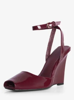 Escarpins compensés noirs à bout ouvert et bride cheville pour femmes
