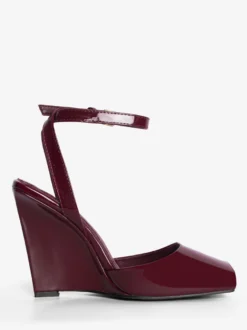 Escarpins compensés noirs à bout ouvert et bride cheville pour femmes
