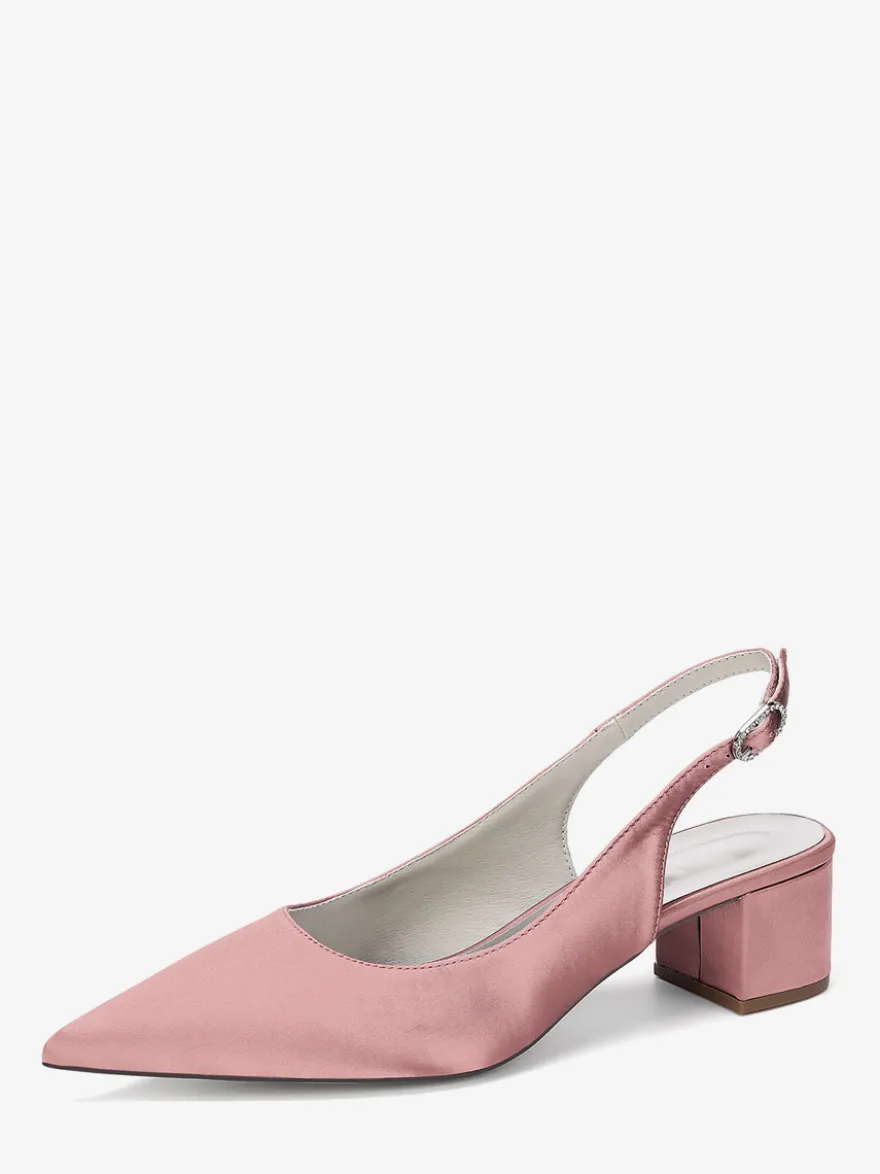 Escarpins de mariage en satin à talon compensé bout pointu et bride arrière
