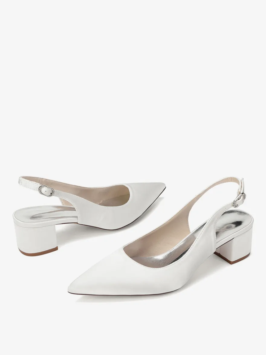 Escarpins de mariage en satin à talon compensé bout pointu et bride arrière