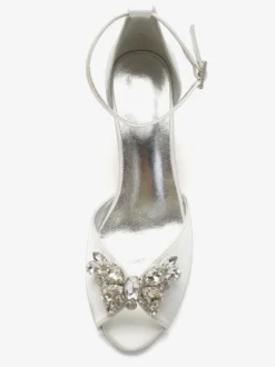 Escarpins de mariée argent bout ouvert boucle réglable talon bas décoré de diamant artificiel