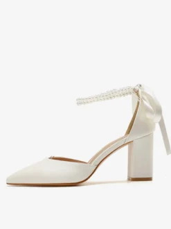 Escarpins de mariée Chaussures de mariage en cuir PU à bout pointu avec strass