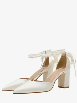 Escarpins de mariée Chaussures de mariage en cuir PU à bout pointu avec strass