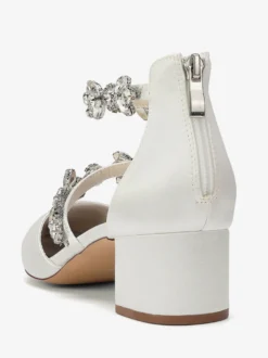 Escarpins de mariée en satin à bout pointu strass et brides talons compensés