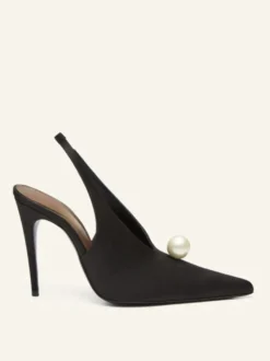 Escarpins de soirée en satin pour femmes bout pointu perles bride arrière