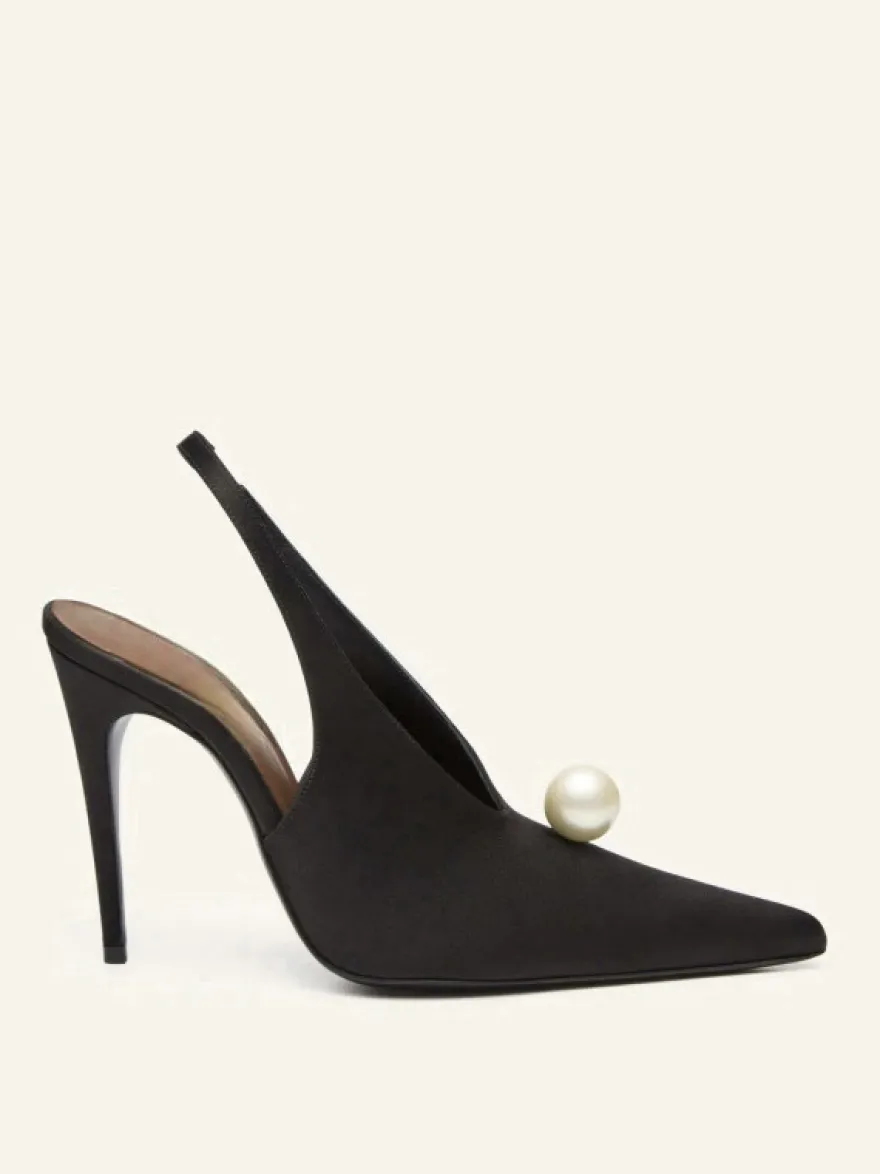 Escarpins de soirée en satin pour femmes bout pointu perles bride arrière
