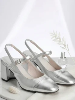 Escarpins dorés à talons compensés bout carré bride arrière chaussures de bal
