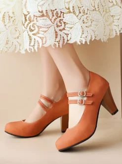 Escarpins en cuir PU Talons mi-bas Boucle Talon épais pour femmes
