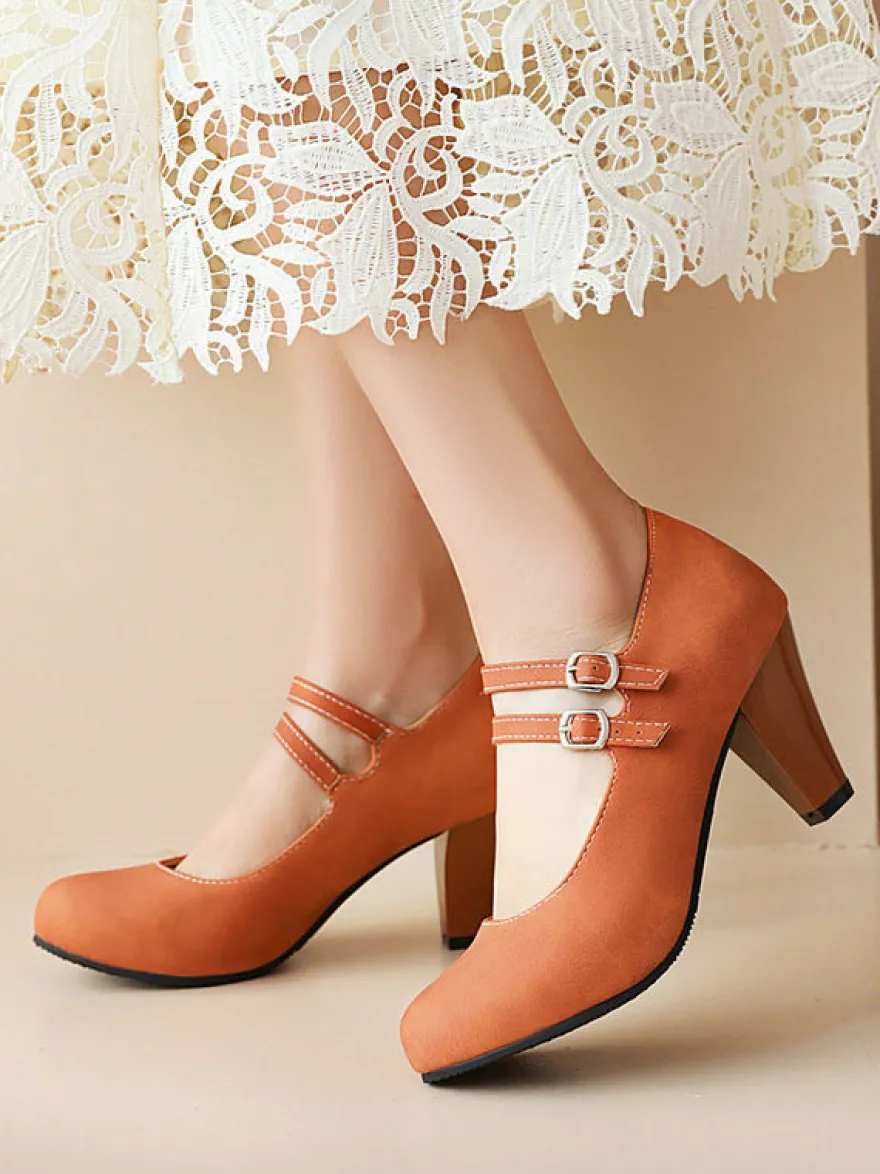 Escarpins en cuir PU Talons mi-bas Boucle Talon épais pour femmes