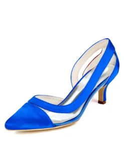 Escarpins femme bleu foncé en PU bout pointu talon bas