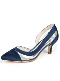 Escarpins femme bleu foncé en PU bout pointu talon bas