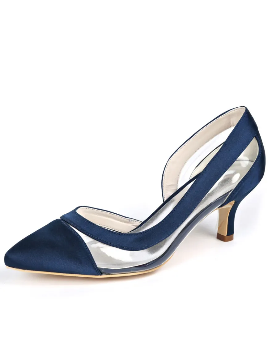 Escarpins femme bleu foncé en PU bout pointu talon bas