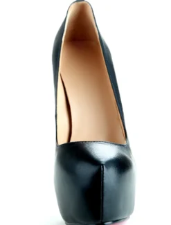 Escarpins femme noir en peau de mouton plateforme talon haut