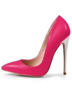 Escarpins femme rouge rosé en PU talon haut bout pointu