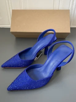 Escarpins Femmes Bride Talons Strass Talon Aiguille Bleu Cuir PU