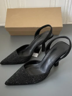 Escarpins Femmes Bride Talons Strass Talon Aiguille Bleu Cuir PU