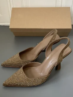 Escarpins Femmes Bride Talons Strass Talon Aiguille Bleu Cuir PU