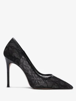 Escarpins noirs à bout pointu en dentelle à enfiler et à talons hauts