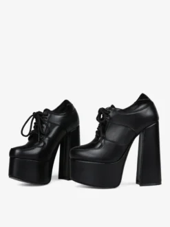 Escarpins noirs à talons hauts et plateforme bout rond lacets et talons épais pour femmes