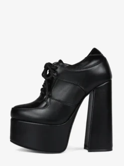 Escarpins noirs à talons hauts et plateforme bout rond lacets et talons épais pour femmes