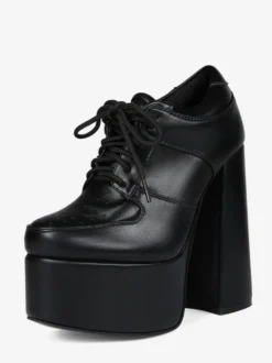 Escarpins noirs à talons hauts et plateforme bout rond lacets et talons épais pour femmes