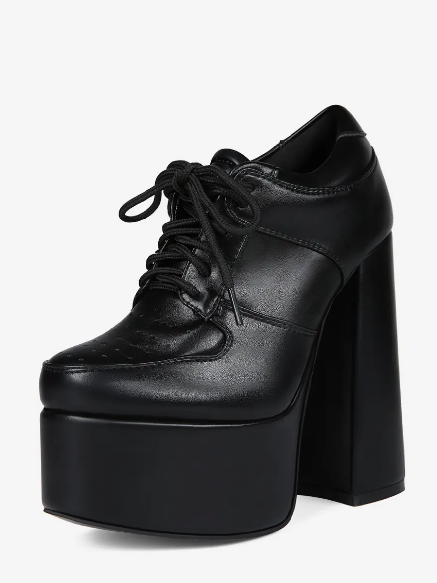 Escarpins noirs à talons hauts et plateforme bout rond lacets et talons épais pour femmes