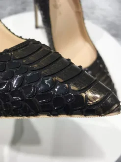 Escarpins noirs à talons hauts bout pointu motif serpent chaussures habillées à enfiler