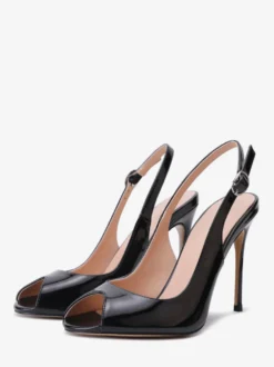 Escarpins noirs à talons hauts pour femmes bout ouvert et bride arrière