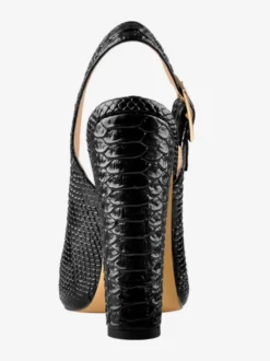 Escarpins noirs à talons hauts et épais motif serpent bout pointu bride arrière