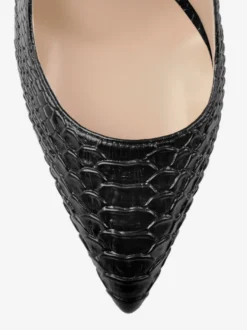 Escarpins noirs à talons hauts et épais motif serpent bout pointu bride arrière